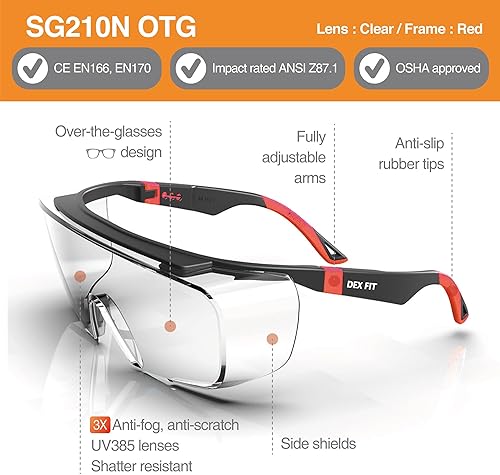 Miniatura 2 de DEX FIT Seguridad sobre gafas SG210 OTG se ajusta sobre tus lentes, protección ocular Z87, 3 veces resistente a la niebla y a los arañazos,