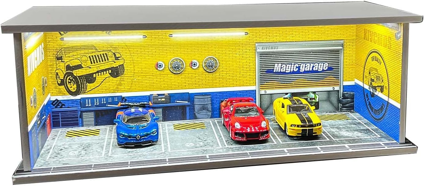 Hot Die-Cast Wheel Display Case，1/64 Car Display Case with LED Lights Alloy Car Model Display Case，Alloy Model Storage Organizer for Collectible Vehicles (Graffiti Wall) image 5