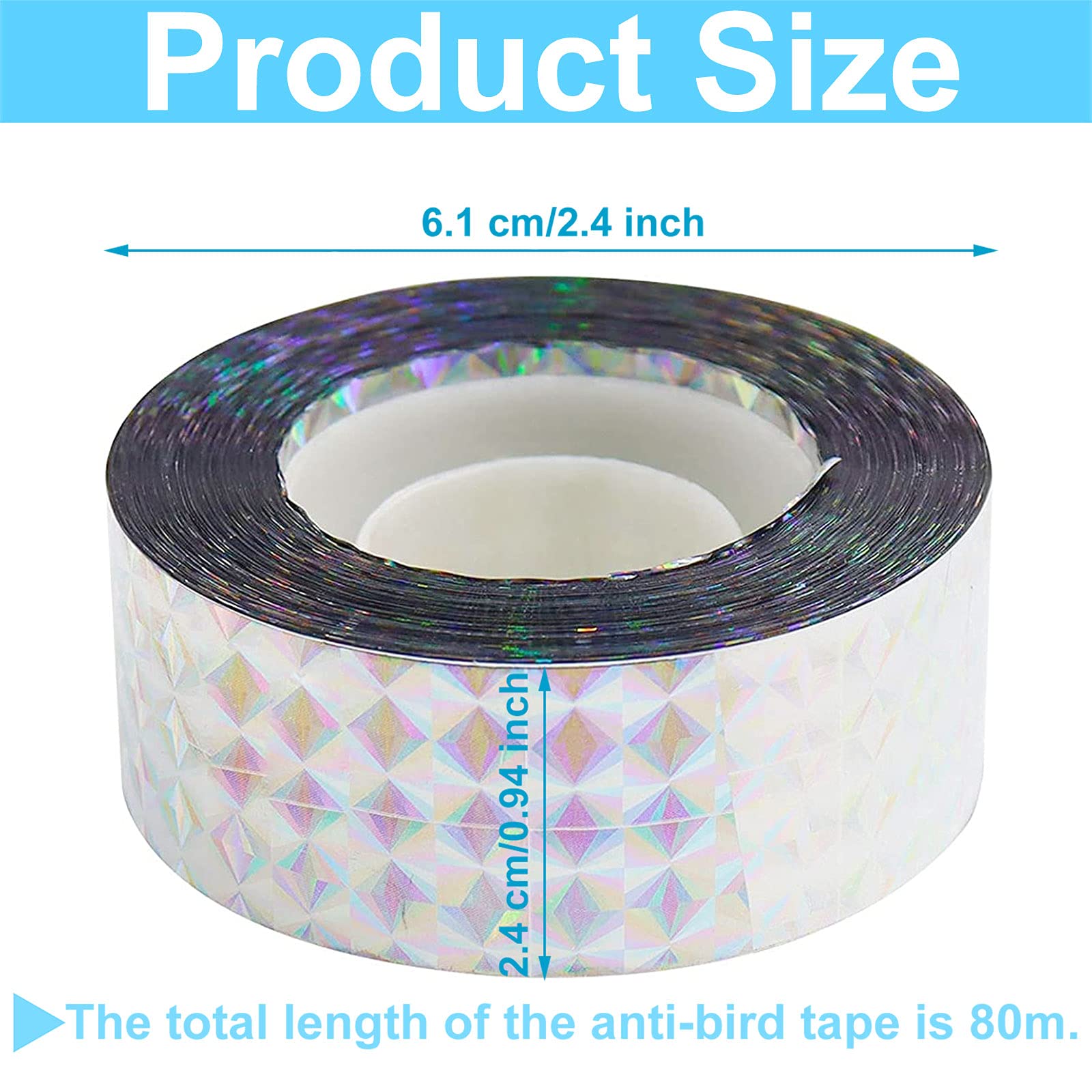Sprießen 2 Rollos De Cinta Reflectante Aves, Cinta Repelente De Pajaros, 80M X 2.4CM, Reflectante Cinta Reflectante Aves, Cinta Para Pájaros, Para Proteger Casas, Jardines, Patios, Plantas, Frutas