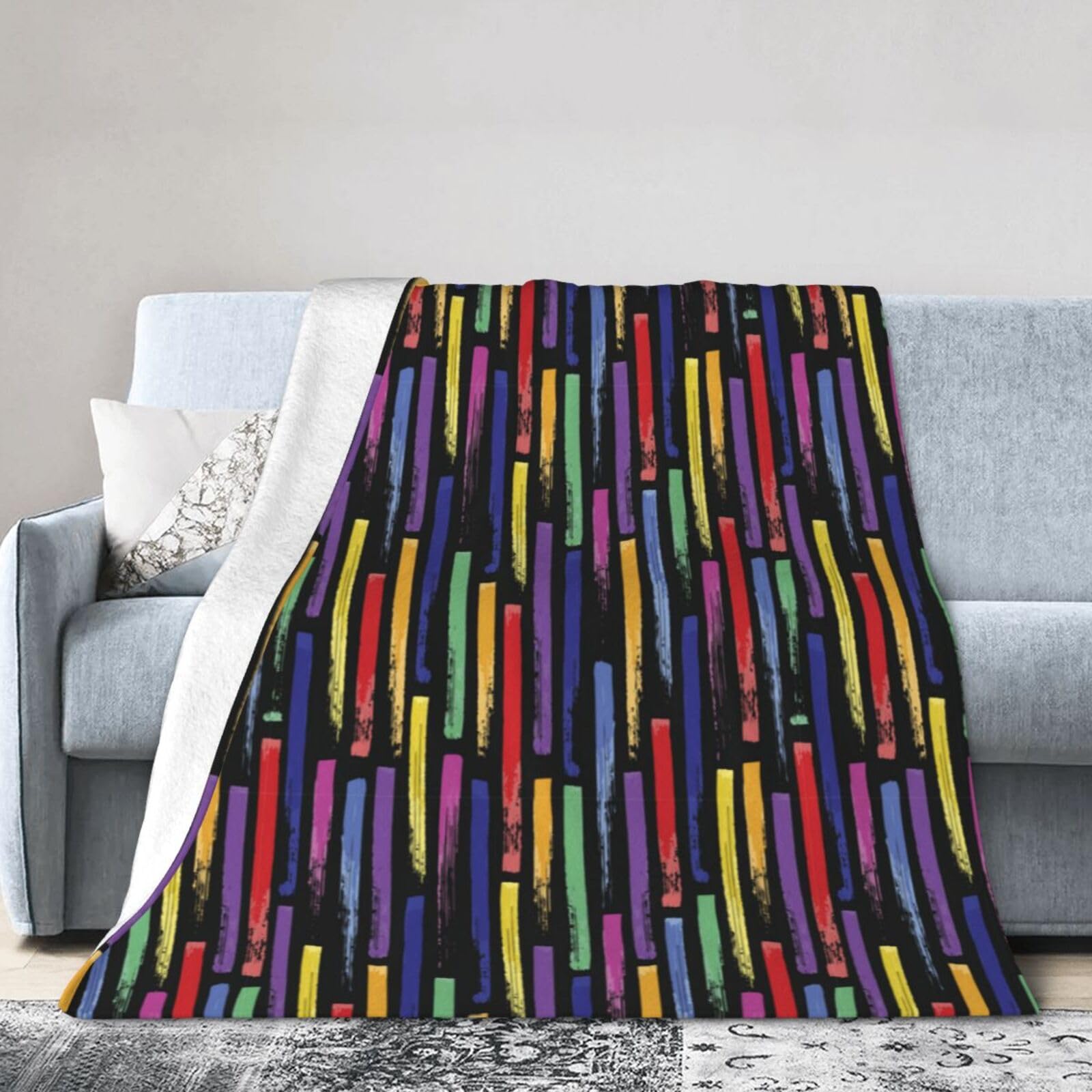 Noble Ren Rainbow Brush With Vertical Stripes Ultra-Soft Micro Fleece Blanket Winter Warm Soft Lannel Fleece Throw Blanket For Couch Sofa Bed 80"X60"