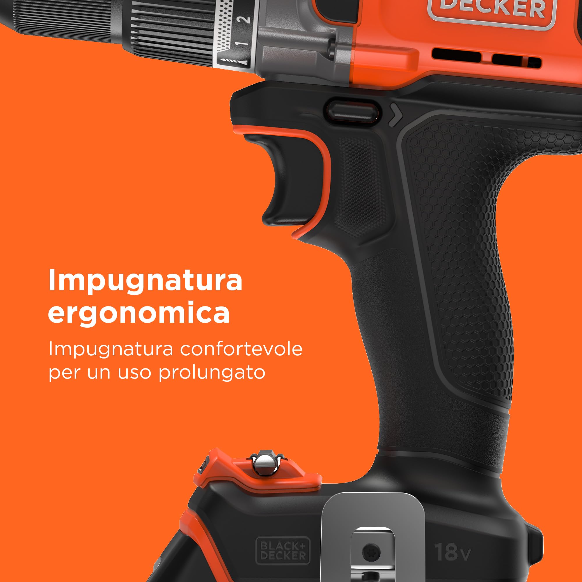 BLACK+DECKER 18V POWERCONNECT Trapano a percussione a batteria, coppia 45Nm, 2 marce, luce LED, mandrino senza chiave, senza batteria o caricatore, BCD383XN-XJ