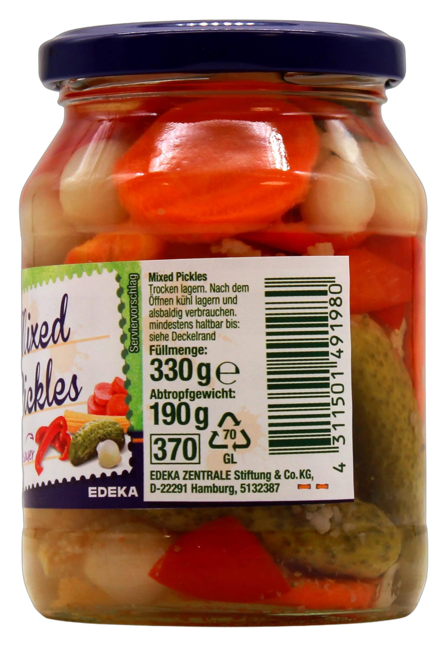 Gut & Günstig Mixed Pickles süßsauer, 12er Pack (12 x 190g)