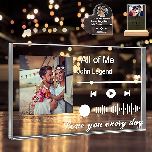 Canción acrílica personalizada con foto, cubierta de álbum de música personalizada, placa de vidrio personalizada, regalos para el día de San