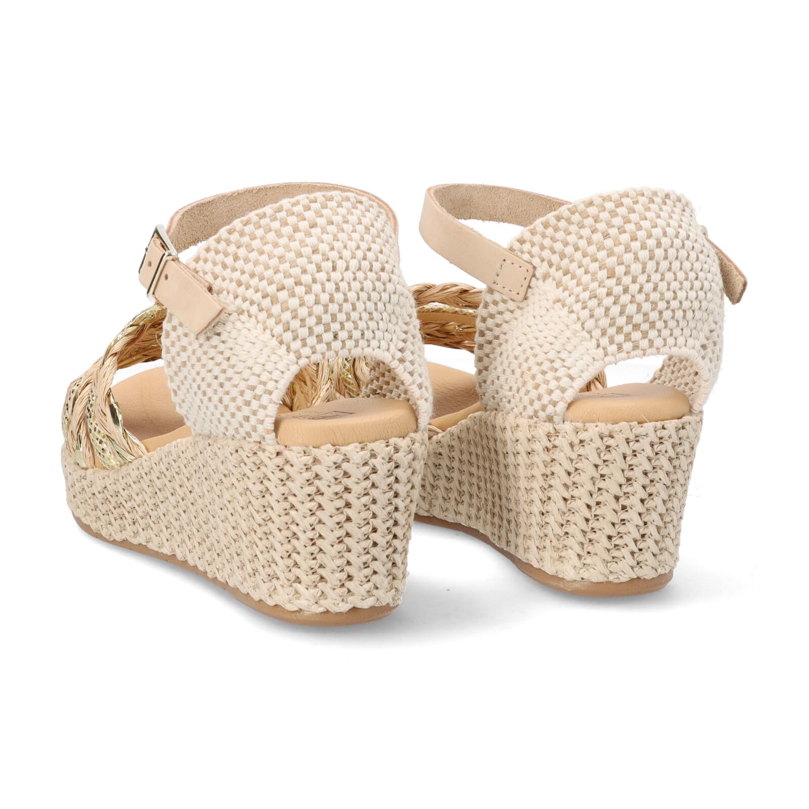 PITILLOS - Sandalias de piel con tiras,cuña y plataforma,esparto,cierre de hebilla,suela de goma,planta de gel, para: Mujer