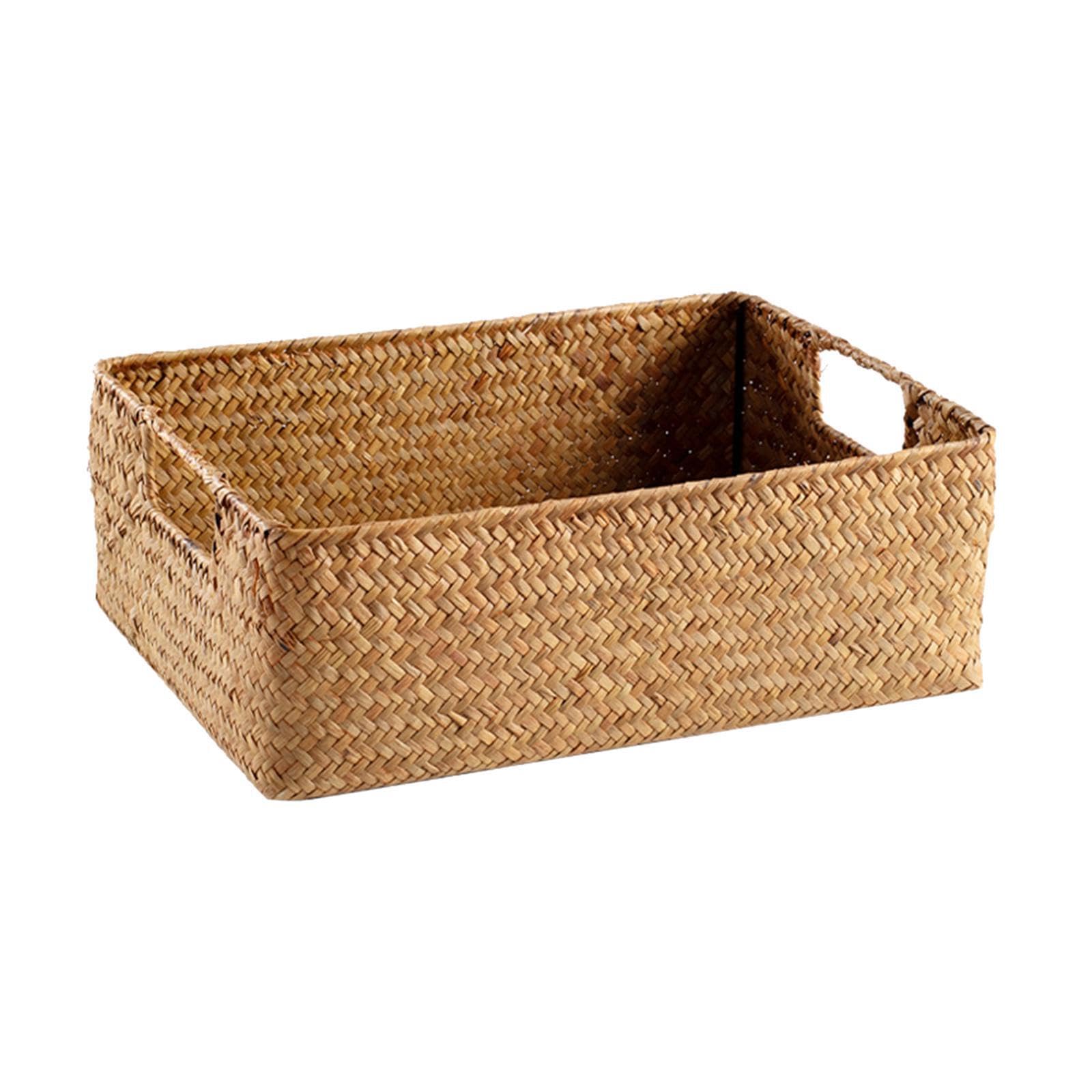 PIXZCSA Weaving Storage Basket Stylish Paper Rope Storage Basket Suitable For Various Items In Living Room Bedroom Rectangle Seagrass Weaving Portable, M