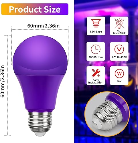 Miniatura 10 de Bombillas de luz naranja, A19 LED de Navidad, bombillas naranjas para exteriores, equivalente a 60 W, bombilla naranja E26 de 9 W, bombilla naranja