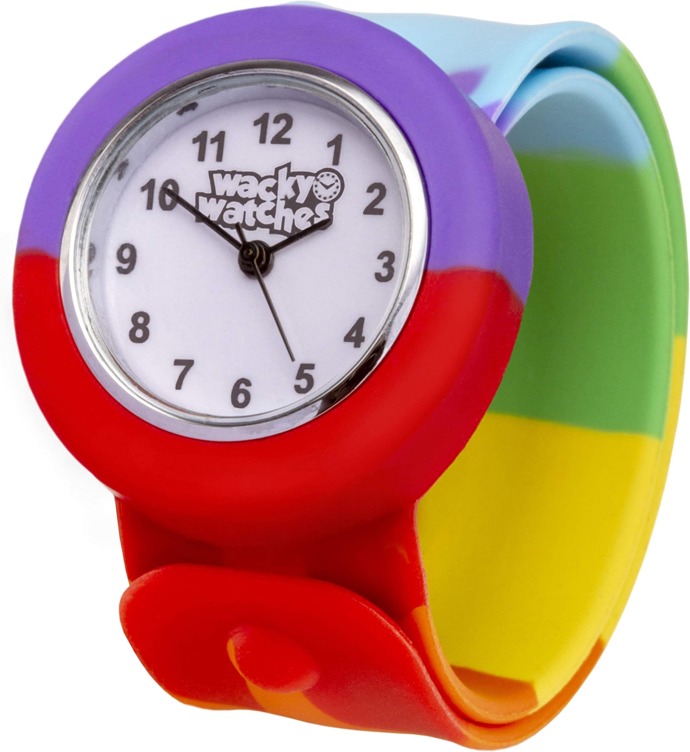Multicolour Wacky Watch Slap On Strap Fast Fit Kids Childrens Silicone Band Unisex Instant Fit Any Size for Boys and Girls Learn to Tell The Time