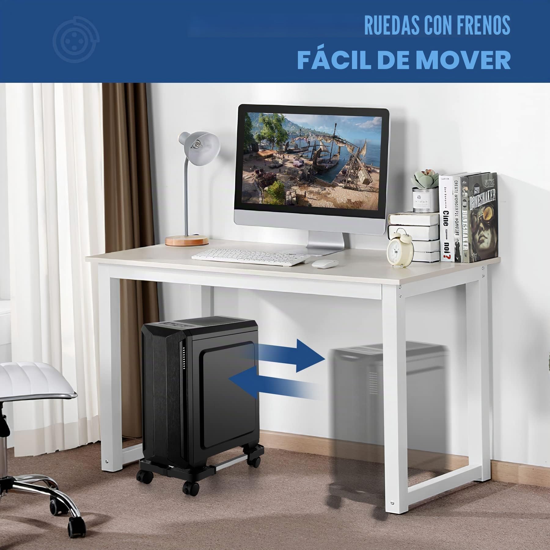 Soporte para PC, Soporte Escritorio Ordenador, Soporta hasta 25kg, Soporte Universal Ajustable CPU Ruedas con función de Bloqueo-Negro