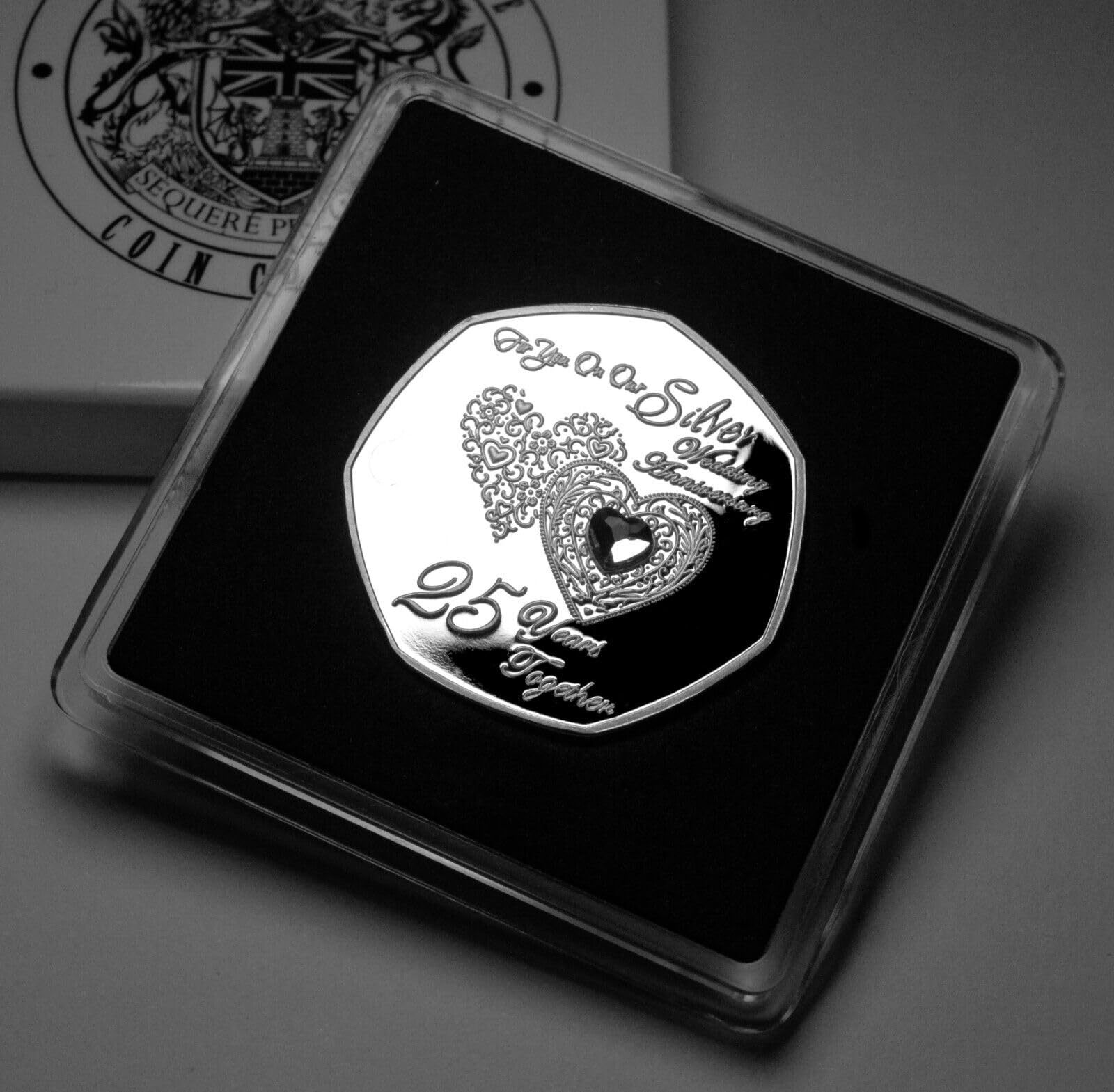 The Commemorative Coin Company ON OUR 25th SILVER WEDDING ANNIVERSARY Commemorative in Gift Case. Gemstone. Hours, Minutes etc. Gift/Present Husband/Wife/Partner 25 Years Together