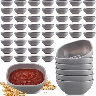 Gejoy 50 Pcs Dipping Sauce Bowls 4.5 oz Wheat Straw Small Dish, Light Grey