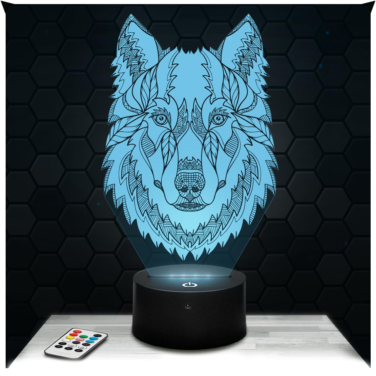 Lampephoto.fr - Wolf Mandala 3D Lamp Geometric Animal Night Light 3D LED Illusion lamp, Christmas Birthday Gift idea for boy and Girl Children's or Adult Bedroom Night Light, Gifts Merchandising