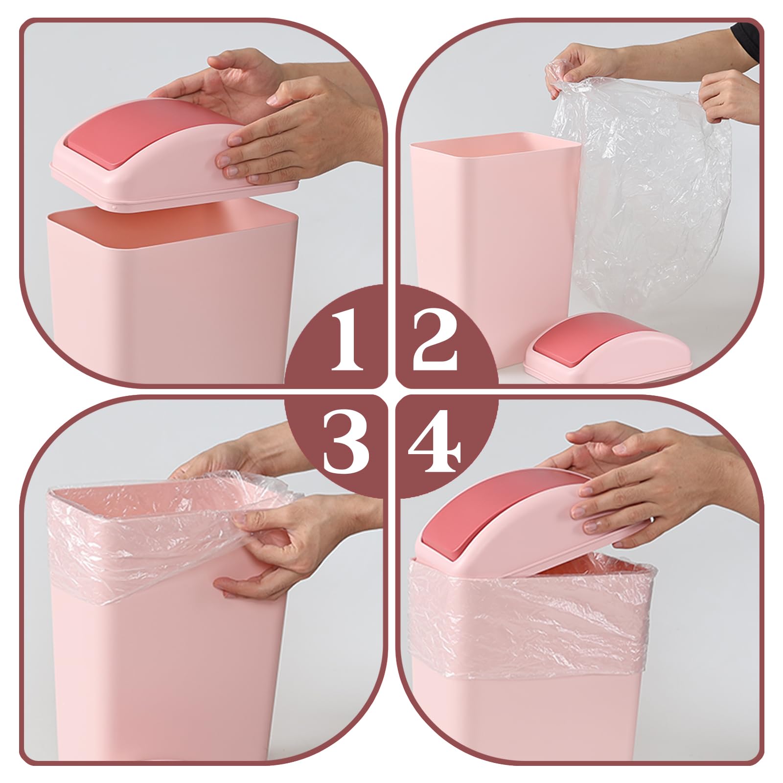 Pattumiera in acciaio rosa soft-close con secchio estraibile Spring