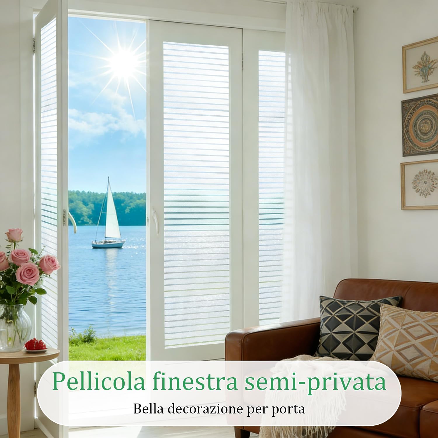 Pellicola Per Vetri Decorativa 3D Effetto Tulipano - 200x60 Cm - Elettrostatica, Anti UV, Opaca - Per Privacy In Casa, Ufficio, Bagno - 3