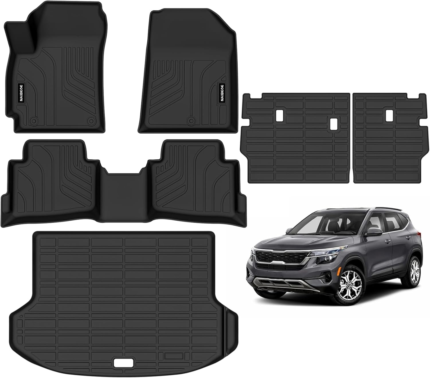 Naibeve Floor Mats for Kia Seltos 2024 2025 2026 - All Weather for Kia Seltos Customized Floor Mats Cargo Mat Backrest Mats Waterproof Interior Accessories