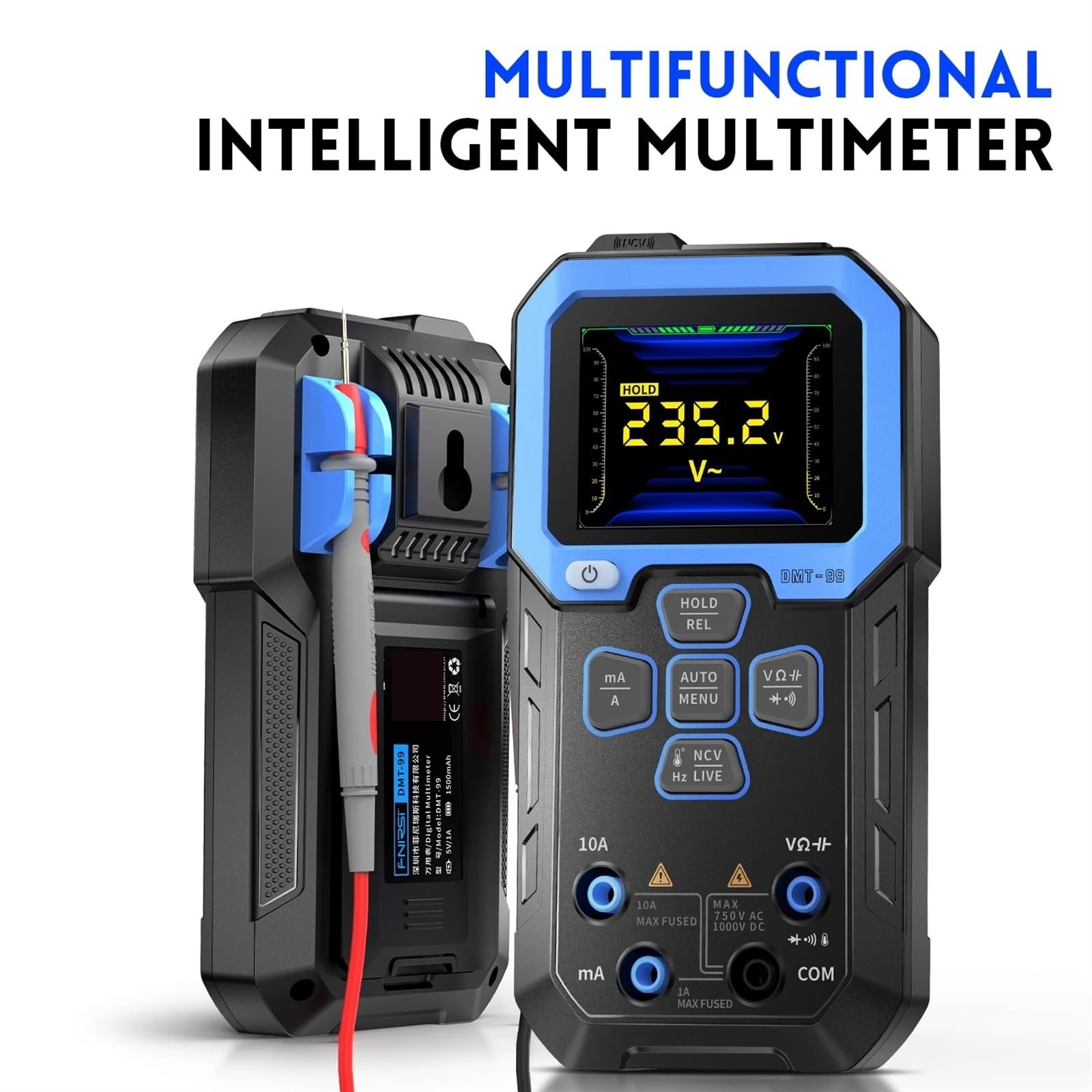 Multimetro Digitale, DMT-99 Multimetro Digitale True RMS 10000 conteggi Resistenza capacità Frequenza Temperatura Corrente Tensione NCV Tester Misura Resistenza/continuità/frequenza/capacità