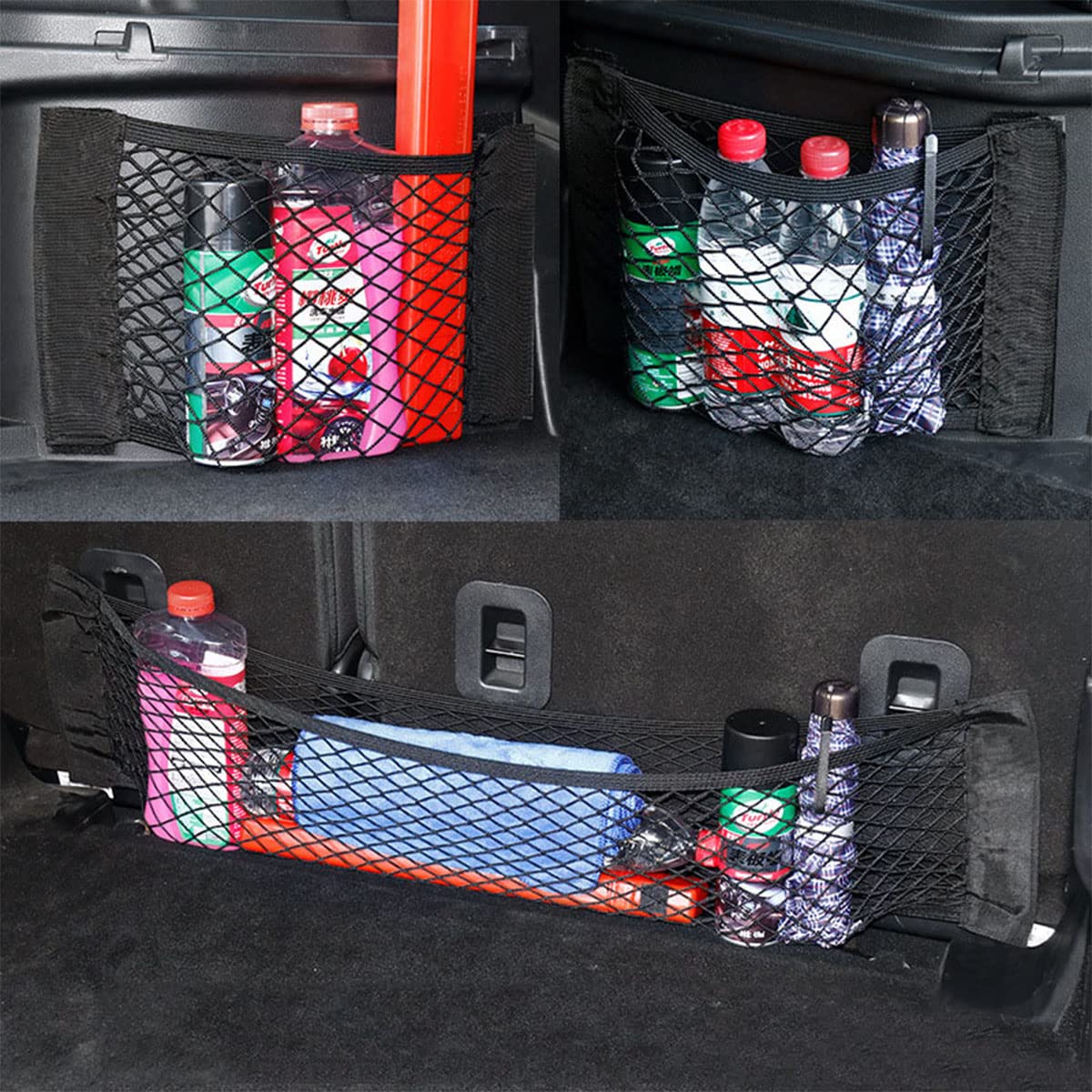 2 reti portaoggetti da 80 x 25 cm, con adesivo magico, a rete, a doppio strato, elastiche, organizer per roulotte, camper, camper, T4 T5, barca, organizer per sedile posteriore, per bottiglie e generi