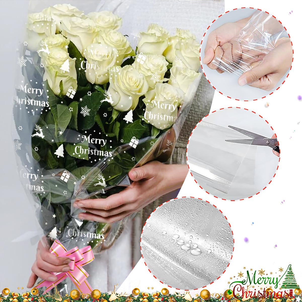 Kit Confezione Regalo: Rotolo Cellophane 30m + Fiocchi E Nastri Rosa E Oro!