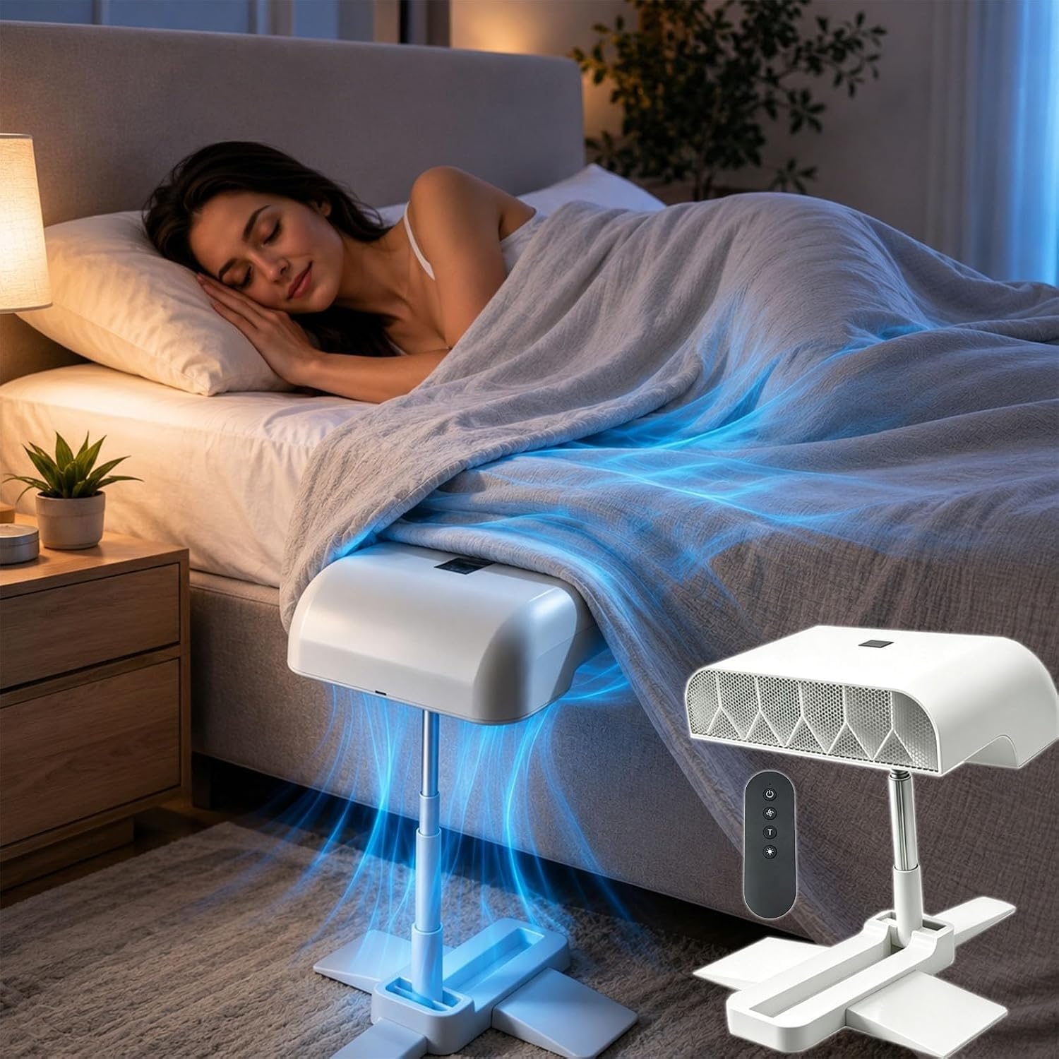 Ventilador de refrigeración para cama regulable y portátil con mando a distancia