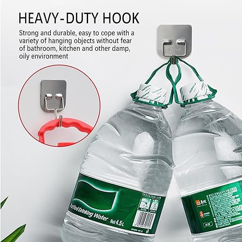 Miniatura 5 de Ganchos adhesivos, paquete de 5, ganchos para toallasabrigos para pared para baño o cocina (negro mate, acero inoxidable)