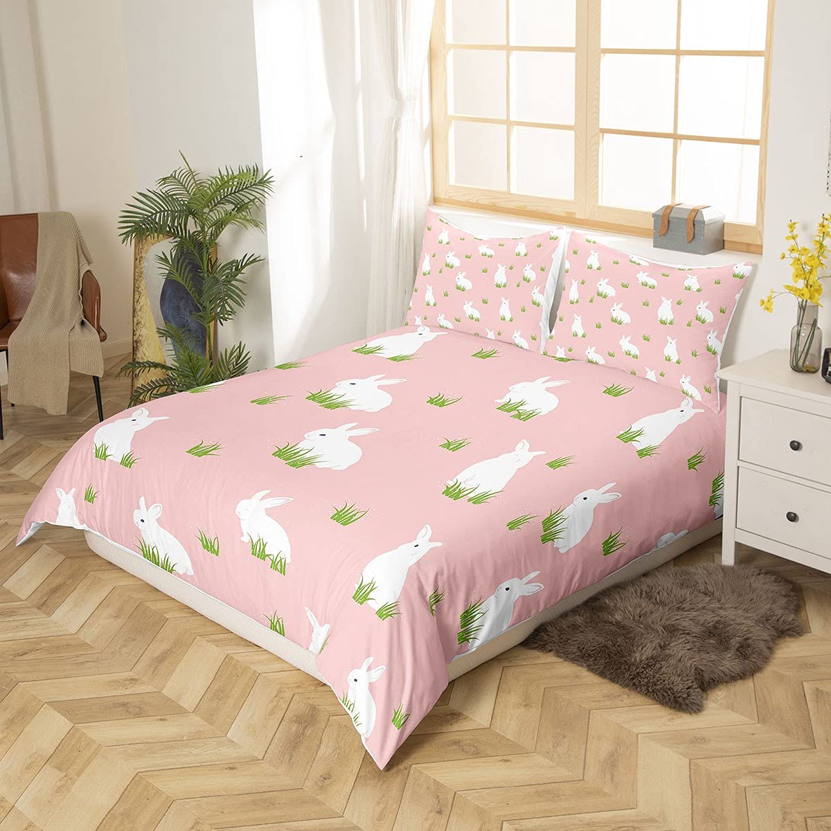 Set copripiumino per bambini con coniglio per ragazze, set di biancheria da letto per bambini e