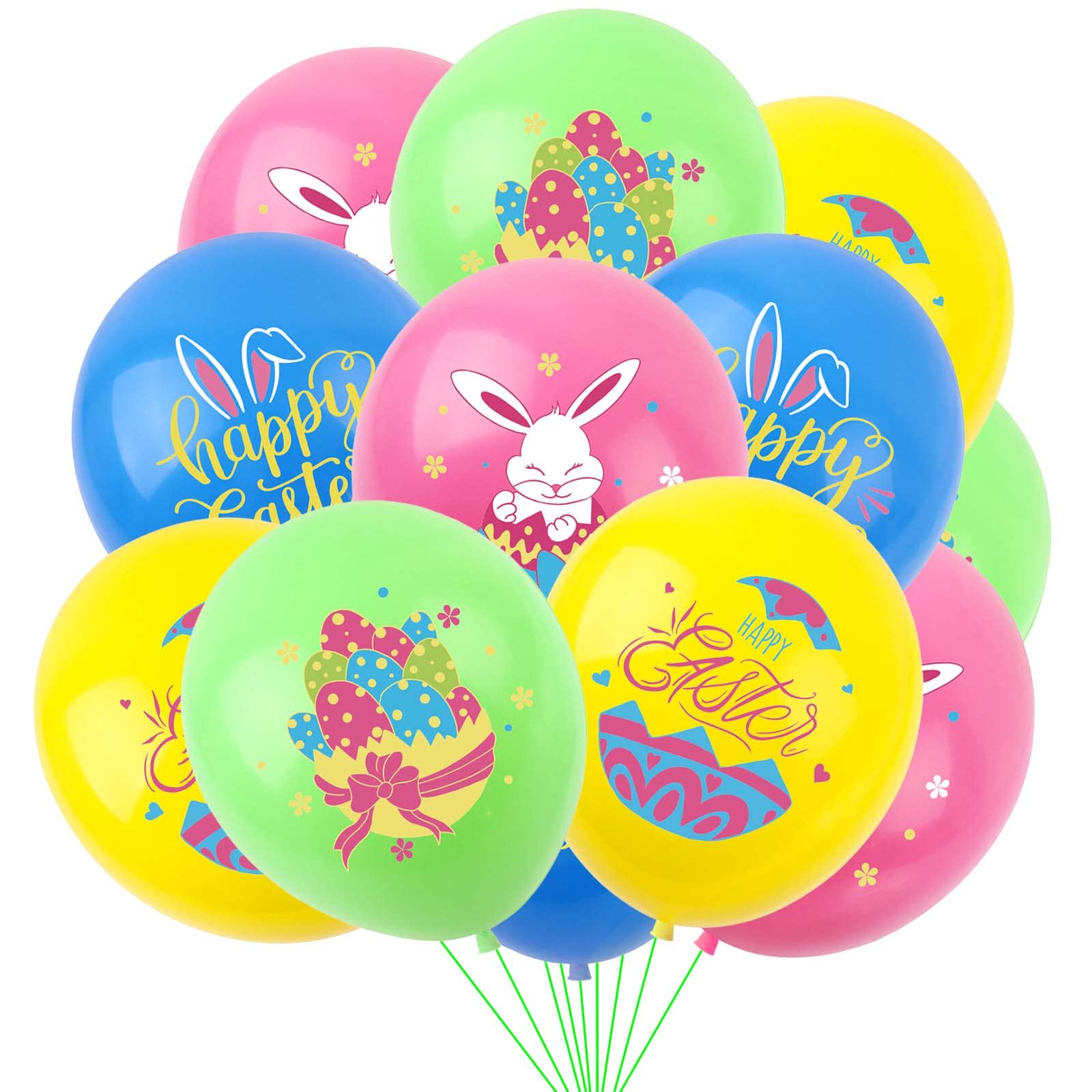 Photo 1 of HADCKJA Happy Easter Balloons Bunny Eggs Balloons Green Pink Blue Yellow Party Balloon For Easter Themed Party Bunny Decorations Decor Supplies Arch Decorations Party Balloon Sets-12 Pcs