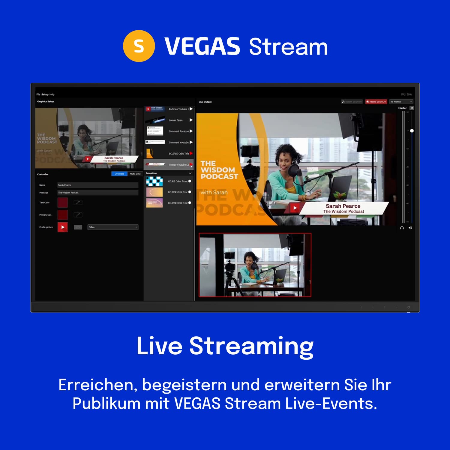 VEGAS Pro 20 - Video, Audio & Streaming für Kreative | Videobearbeitungssoftware | Videoschnittsoftware | Windows 10/11 PC | 1 Lizenz | Pro | PC Aktivierungscode per Email