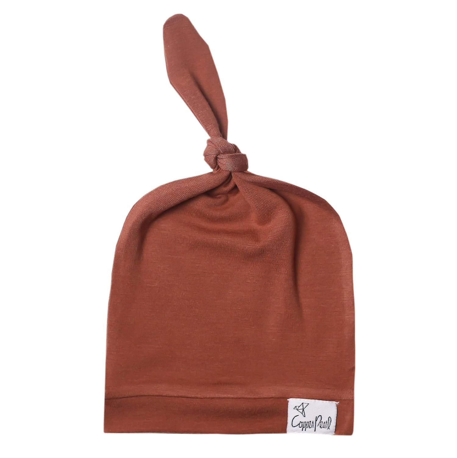 Copper Pearl Baby Beanie Hat Top Knot Stretchy Soft Moab