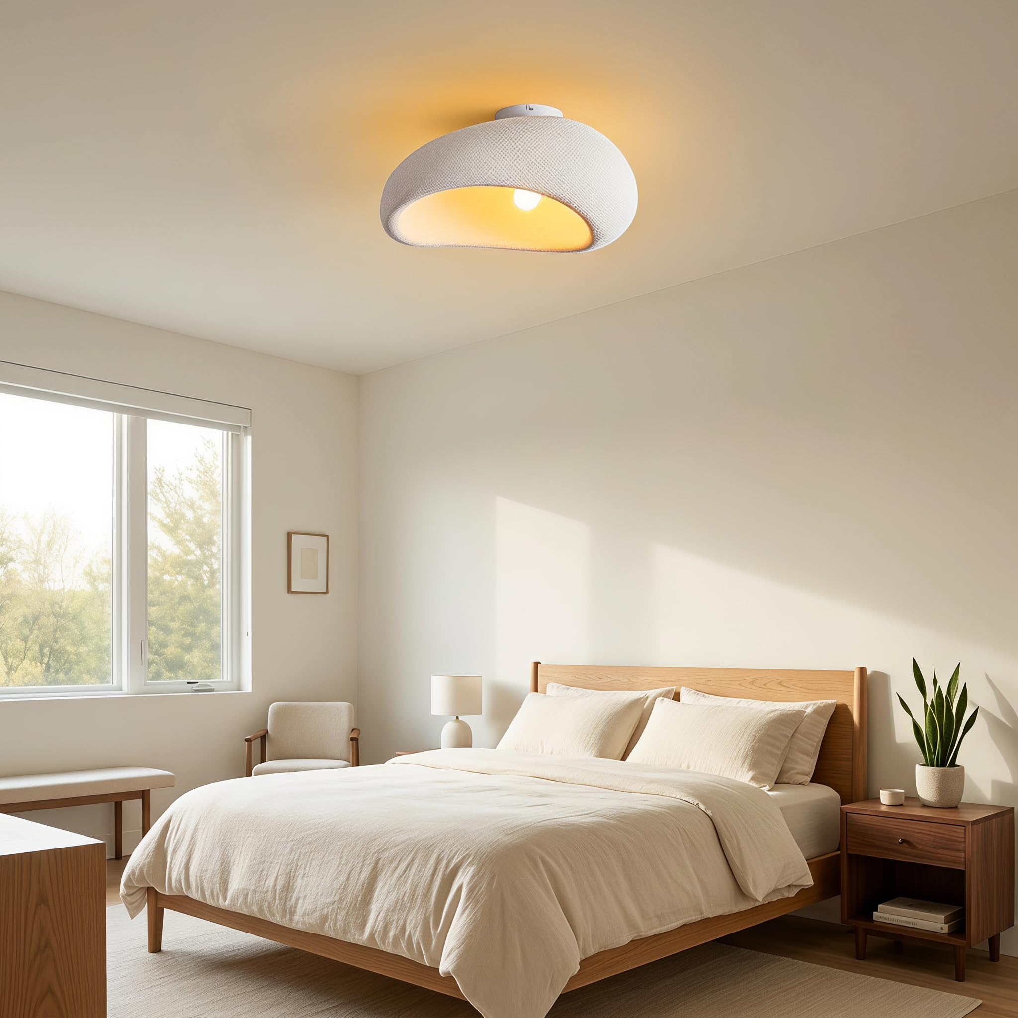 BARCELONA LED Lampada Soffitto Wabi Sabi L450 E27 Design Naturale | Paralume Artigianale, Finitura Organica, Stile Japandi, Arredo Interni, Atmosfera Accogliente