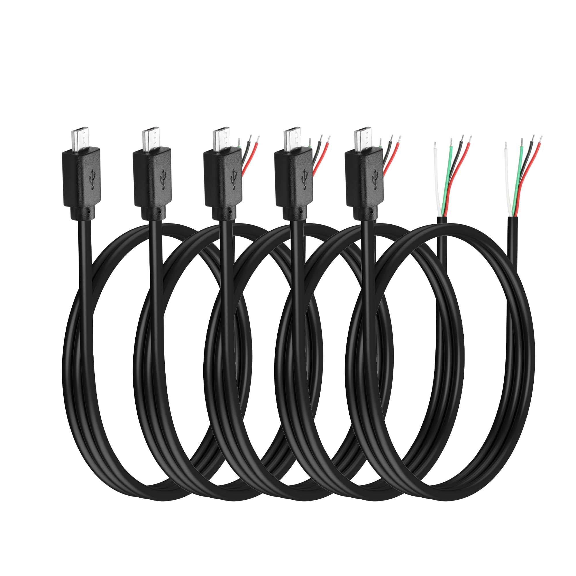 YAODHAOD Micro USB Male 4 Pin Bare Wire, 5V 2A Micro USB to Open End Pigtail Power Cable Easy Soldering,for USB Equipment Installed or Replacement