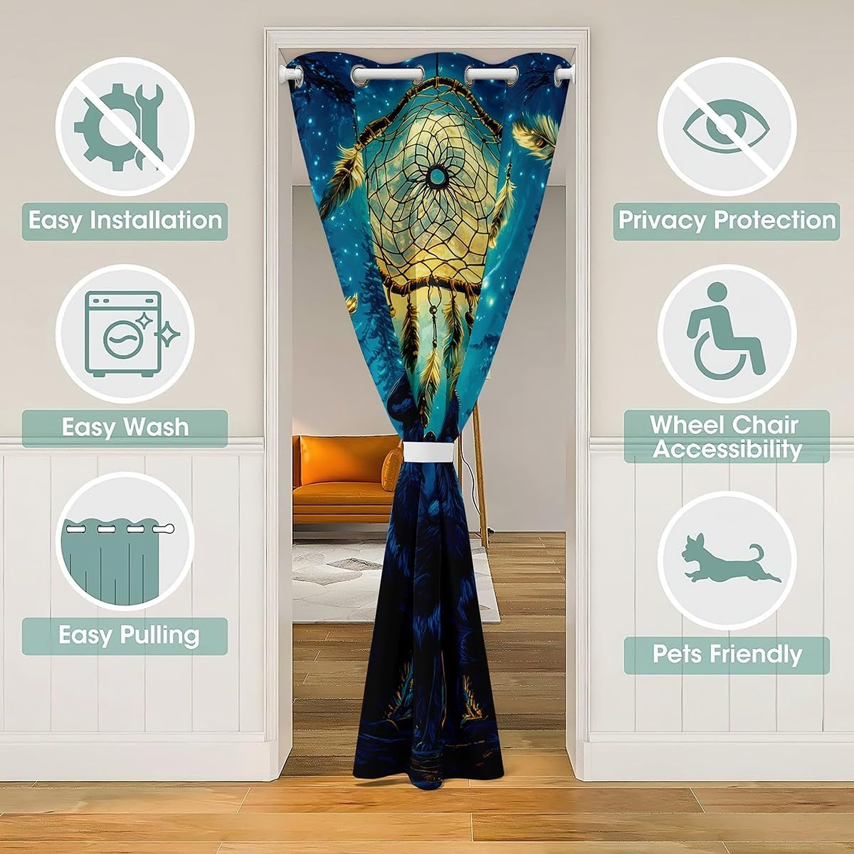 Feelyou Wolves Howling Closet Door Cover Curtain for Living Room 34x80 Inch 1 Panel Door Curtain for Doorway Privacy Animal Wolves 30%-50% Room Darkening Blackout Curtain Doors with Windows Room Decor