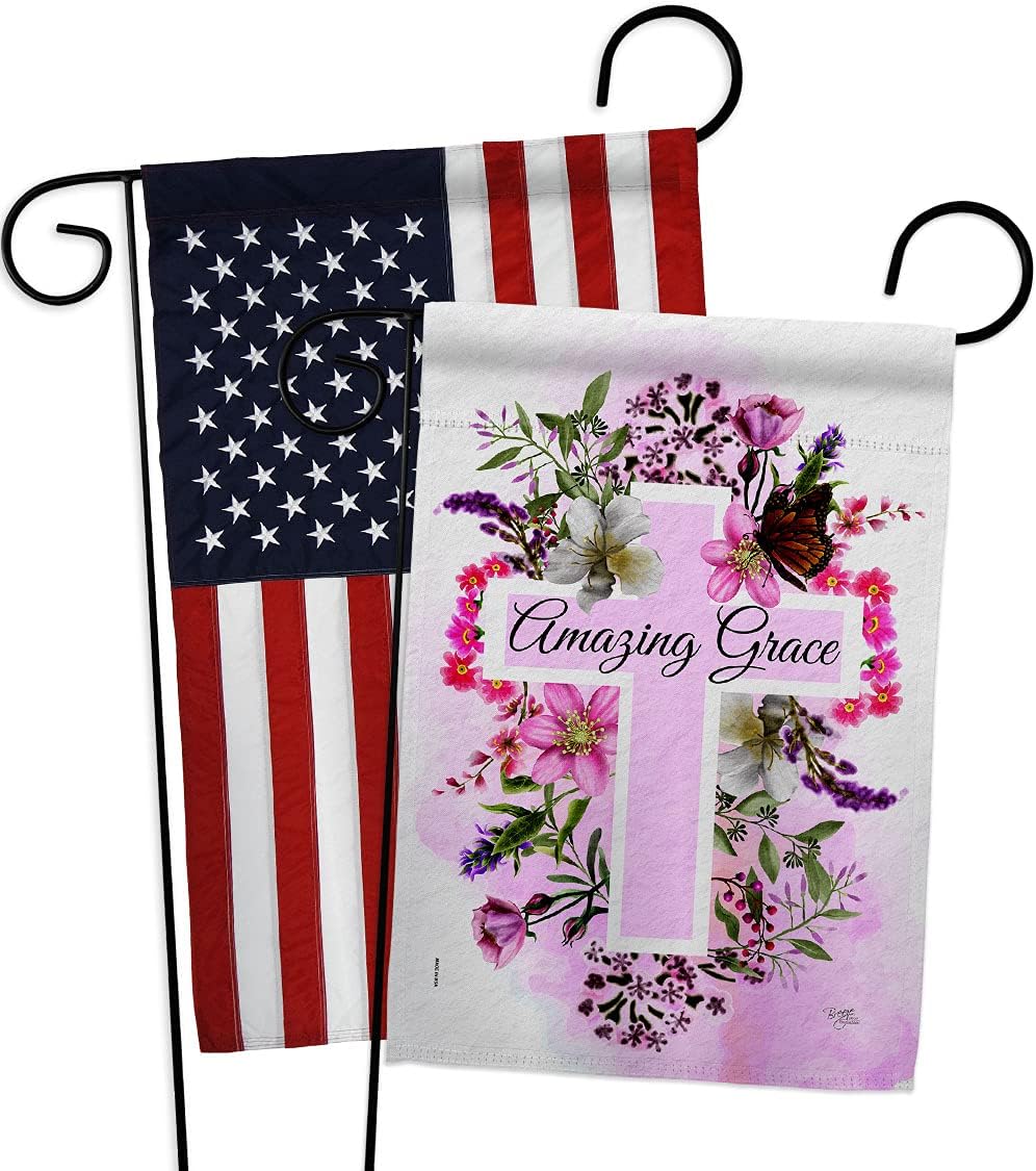 Floral Amazing Grace Garden Flags Pack Religious Bible Verses Bless Faith Thank Hope Pray Christian Religion USA Applique Small Decorative Gift Yard House Banner Made In 13 X 18.5