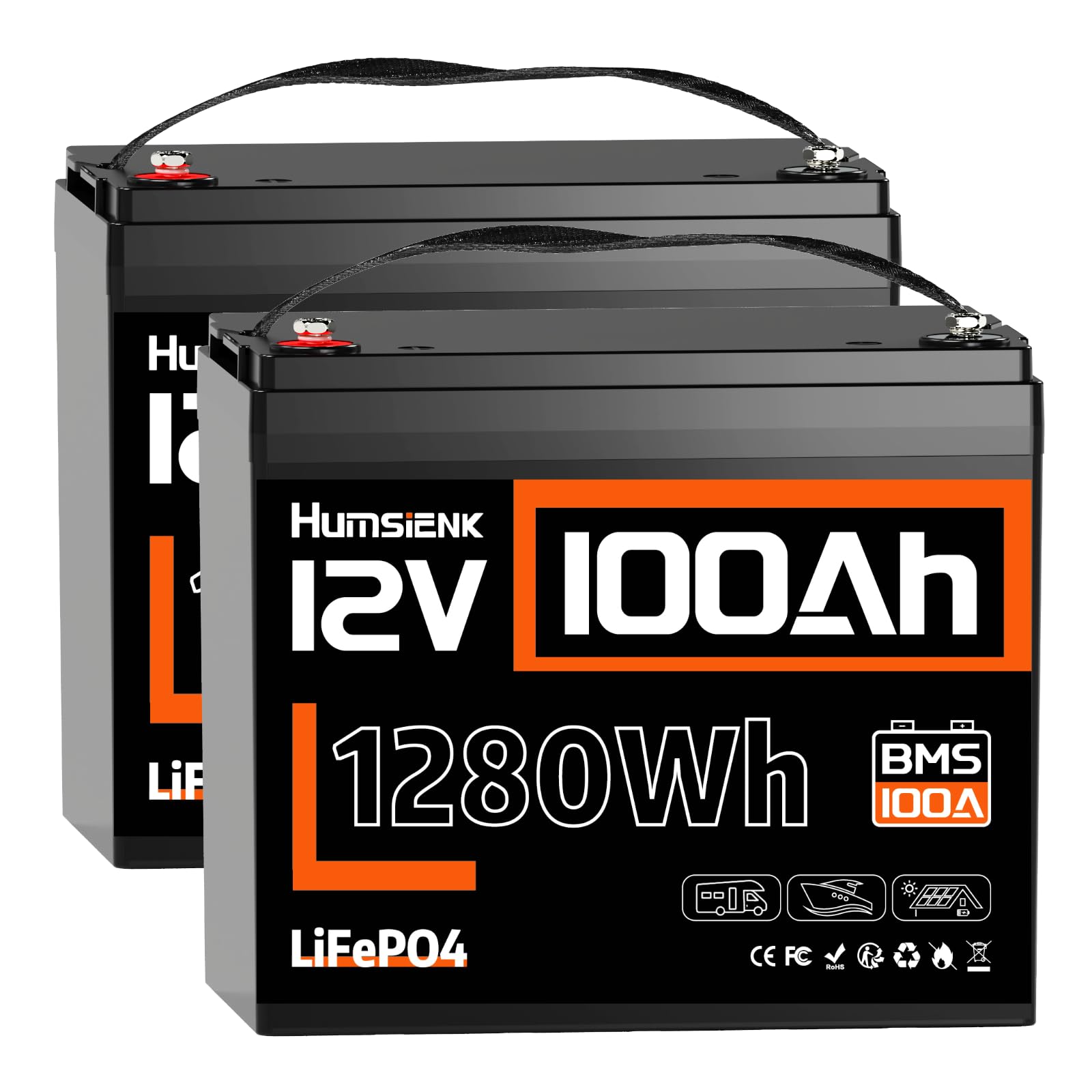 Humsienk Batteria Litio 12V 100Ah ×2, Batteria LiFePO4 24V 100Ah con BMS 100A e Protezione a Bassa Temperatura, 15000 ciclo profondo, 2560Wh di energia per Camper, Yacht, Sistema solare e off-grid