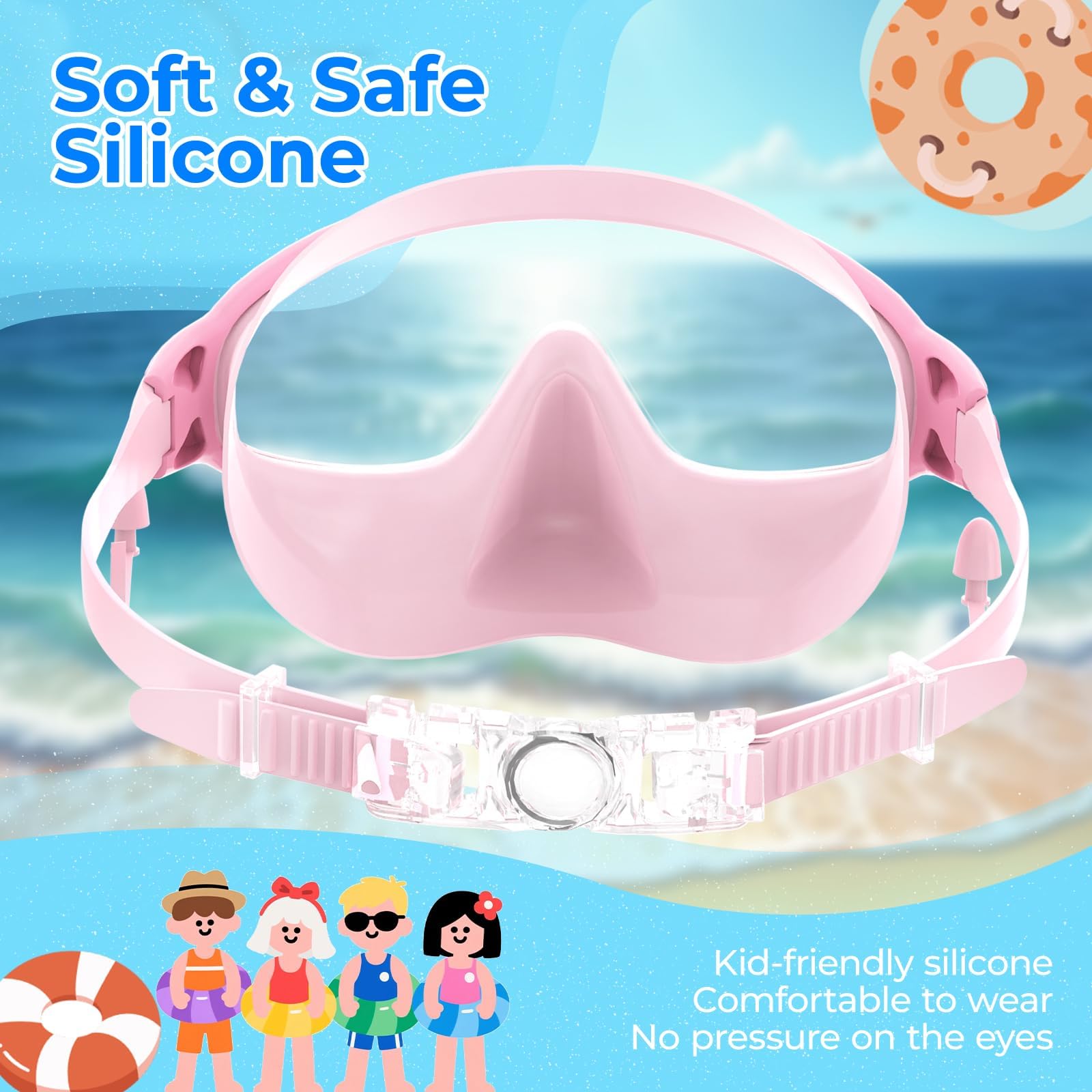 Schwimmbrille für Kinder von 3–15 Jahren mit Ohrstöpseln, großer Rahmen, Anti-Beschlag/UV, mit Nasenpolstern für Jungen, Mädchen, Kleinkinder, 2 Stück, Rosa und Korallenviolett