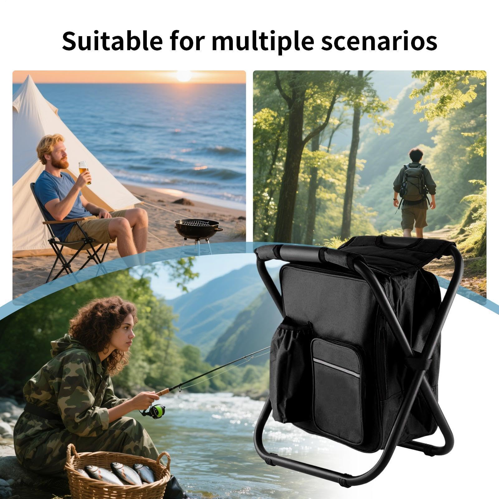 Sgabello Zaino Pieghevole Seduta Da Esterno Con Borsa Termica Isolante | Sedia Da Trekking Con Zaino Per Escursioni Per Balcone, Campeggio, Spiaggia, Viaggio, Giardino, Escursionismo E Pesca