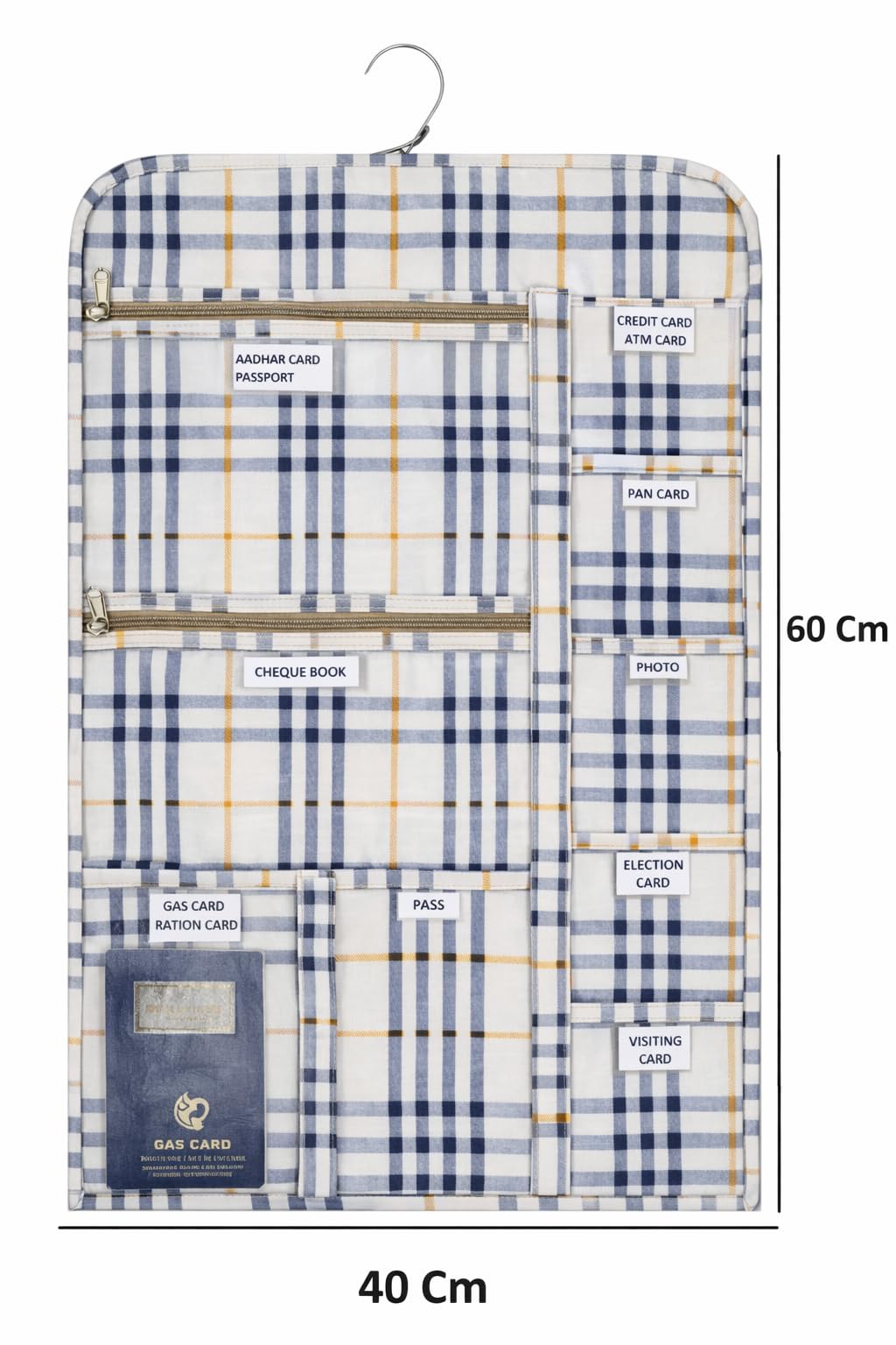 Premium Hanging Document Organizer Bag 60 x 40 cm | 10 Pocket Fabric Holder for Passport, Aadhaar Card, PAN Card, Certificates & Important Documents | Wardrobe Storage Organizer 4