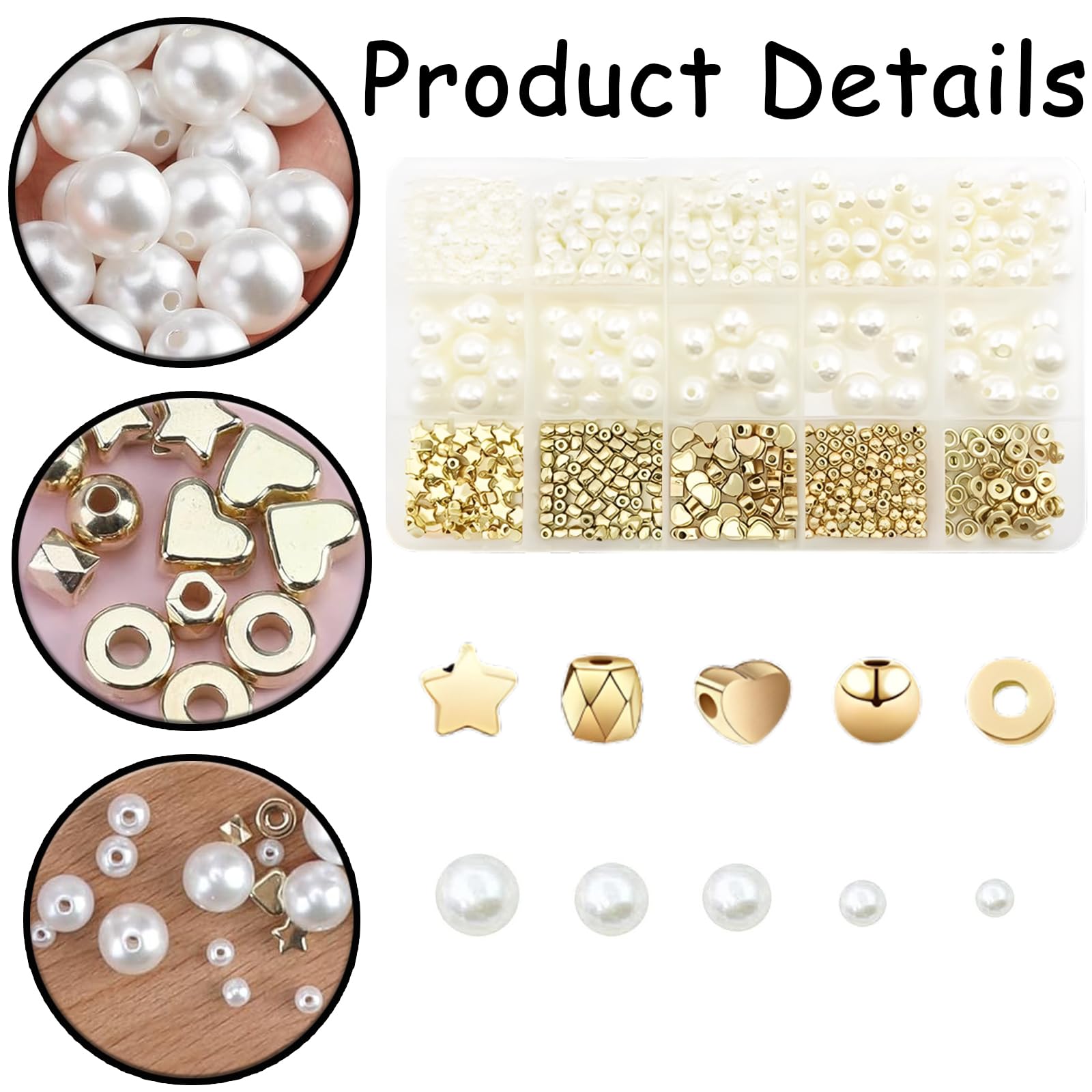 720 PCS Pearl Beads Bracelets Making Round Beads for Jewellery Making Pentagram Spacer Bead Accessories Craft Kit DIY Bracelet Jewelry Making Beads Kit Beads Bracelet Making Kit - Image 3
