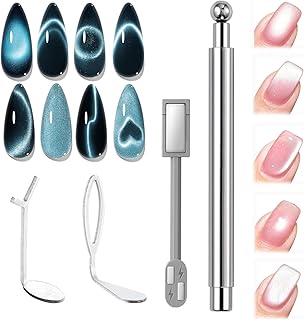 modelones Cat Eye Magnet for Nails, 3-in-1 Silver Cateye Gel Polish Magnet Pen & Heart-Shaped Magnet for Nail Art & Ball &Lightning& Circle Cat Eye Magnet for Nail Art Lovers DIY Salon(Magnet Only)