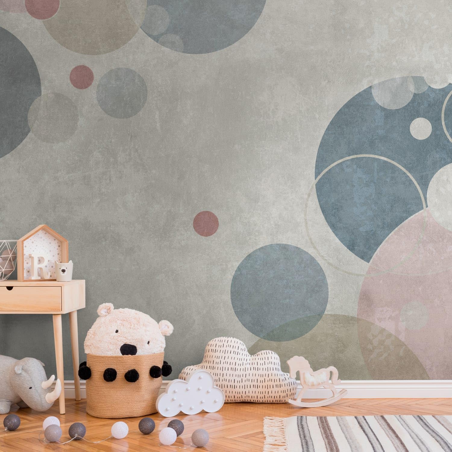 Papier peint d'enfant intissé bleu rose beige 20m Profhome