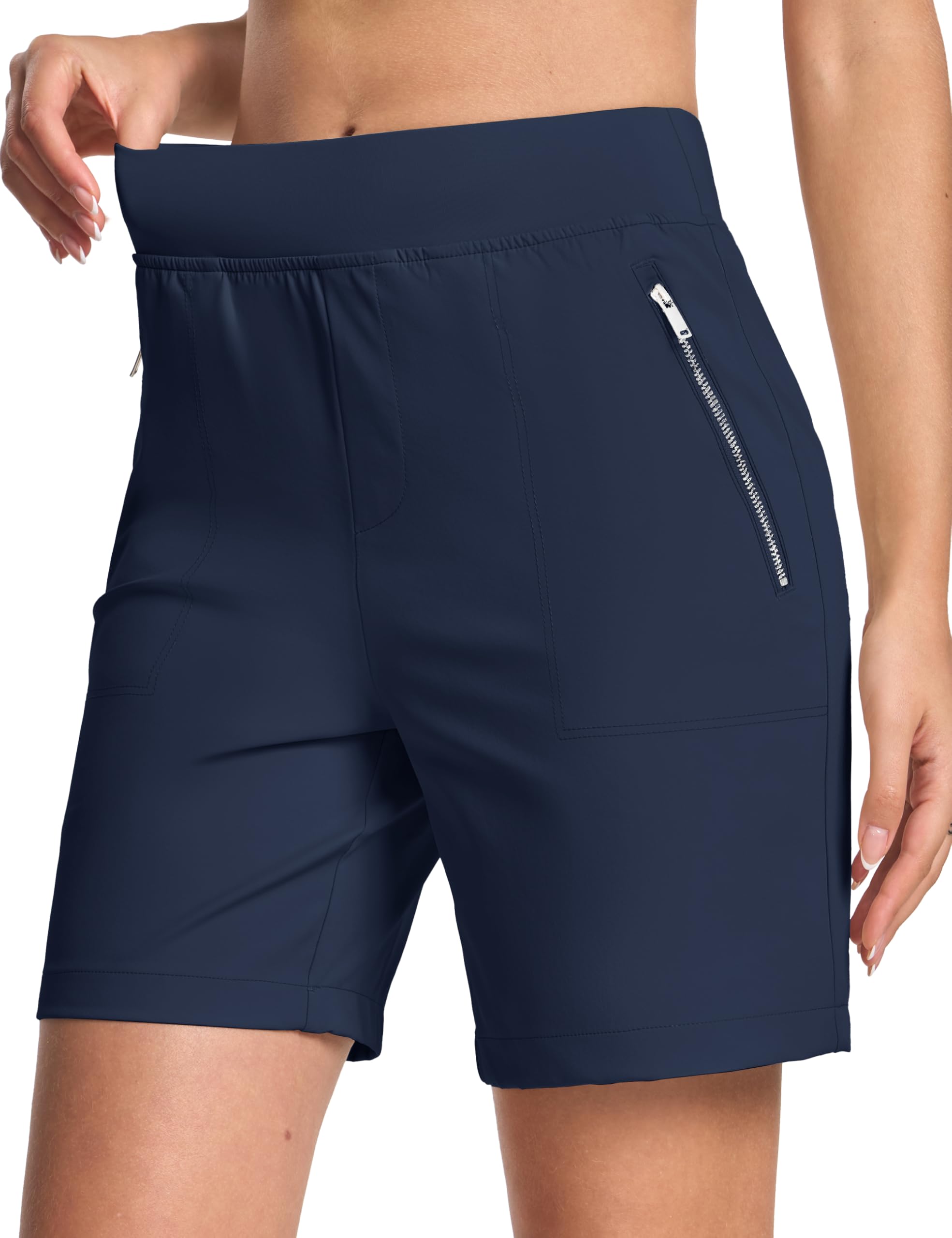 MAGCOMSEN Women's High Waisted Hiking Golf Shorts with 4 Pockets 7" Lightweight Stretchy Athletic Running Summer Shorts