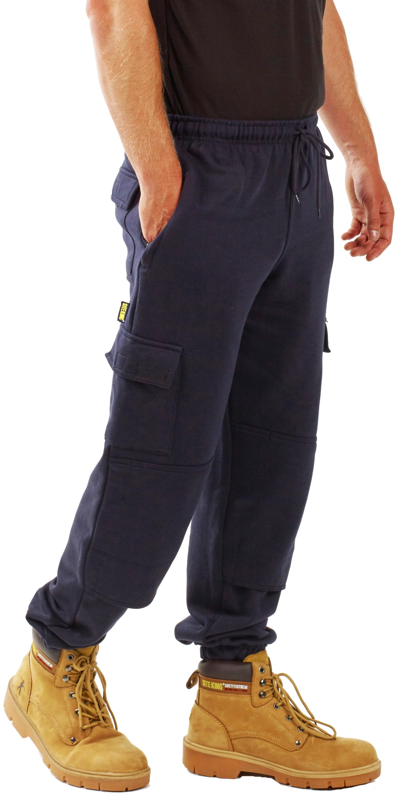 Site King Men's Navy Cargo Combat Work Tracksuit Jogging Bottoms With Knee Pad Pockets Size S To 5XL Fleece Pants (Xl - 42/44 Waist, )