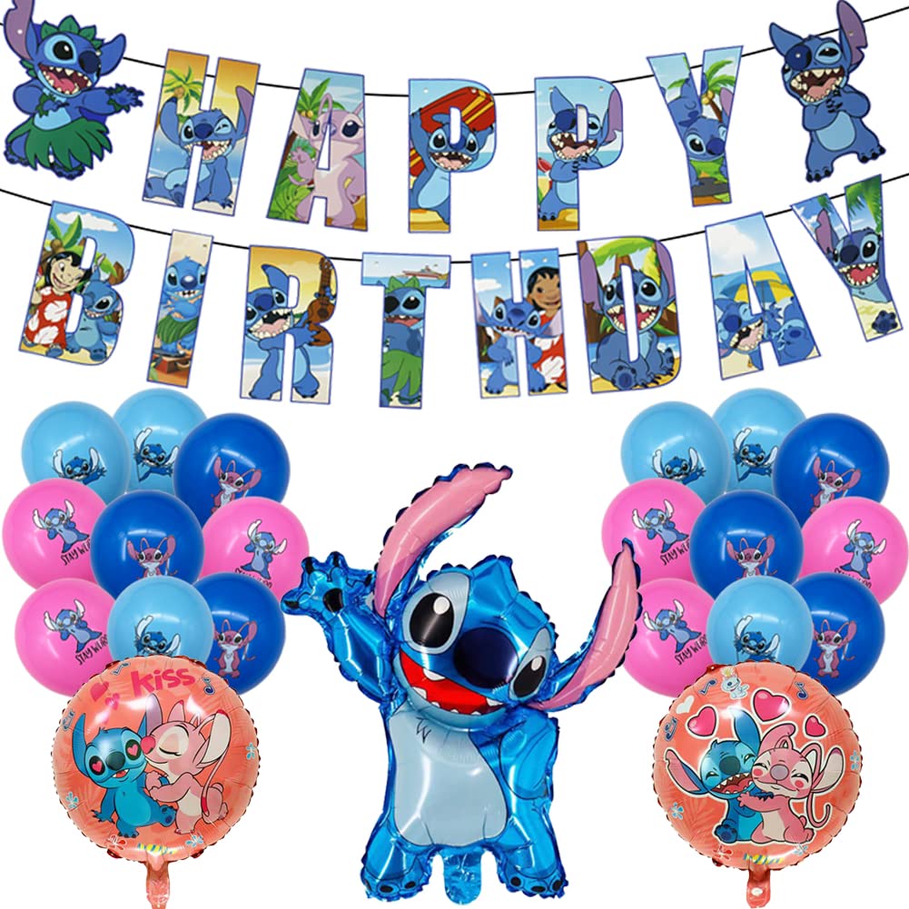 Stitc-h Birthday Balloons Stitc-h Birthday Party Supplies, Stitc-h balloons birthday decorations Include Happy Birthday Banner,Latex Balloons