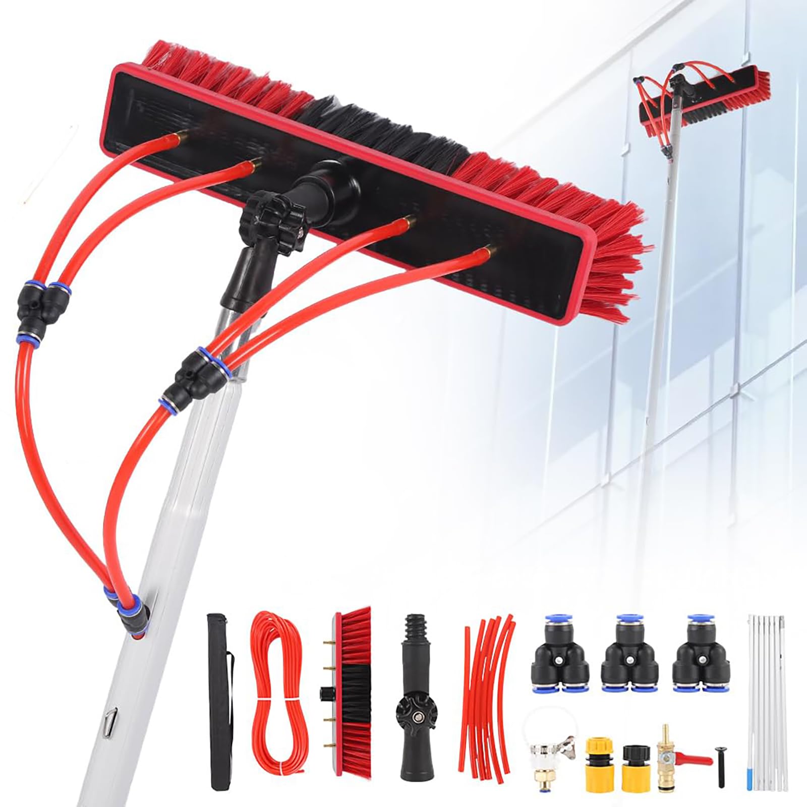 ZBBGTJK Teles Window & Solar Panel Cleaning Brush – 35cm Head 18m Exteon Water Fed Roof Cleaner for Efficient Window & Solar Cleaning Soluts