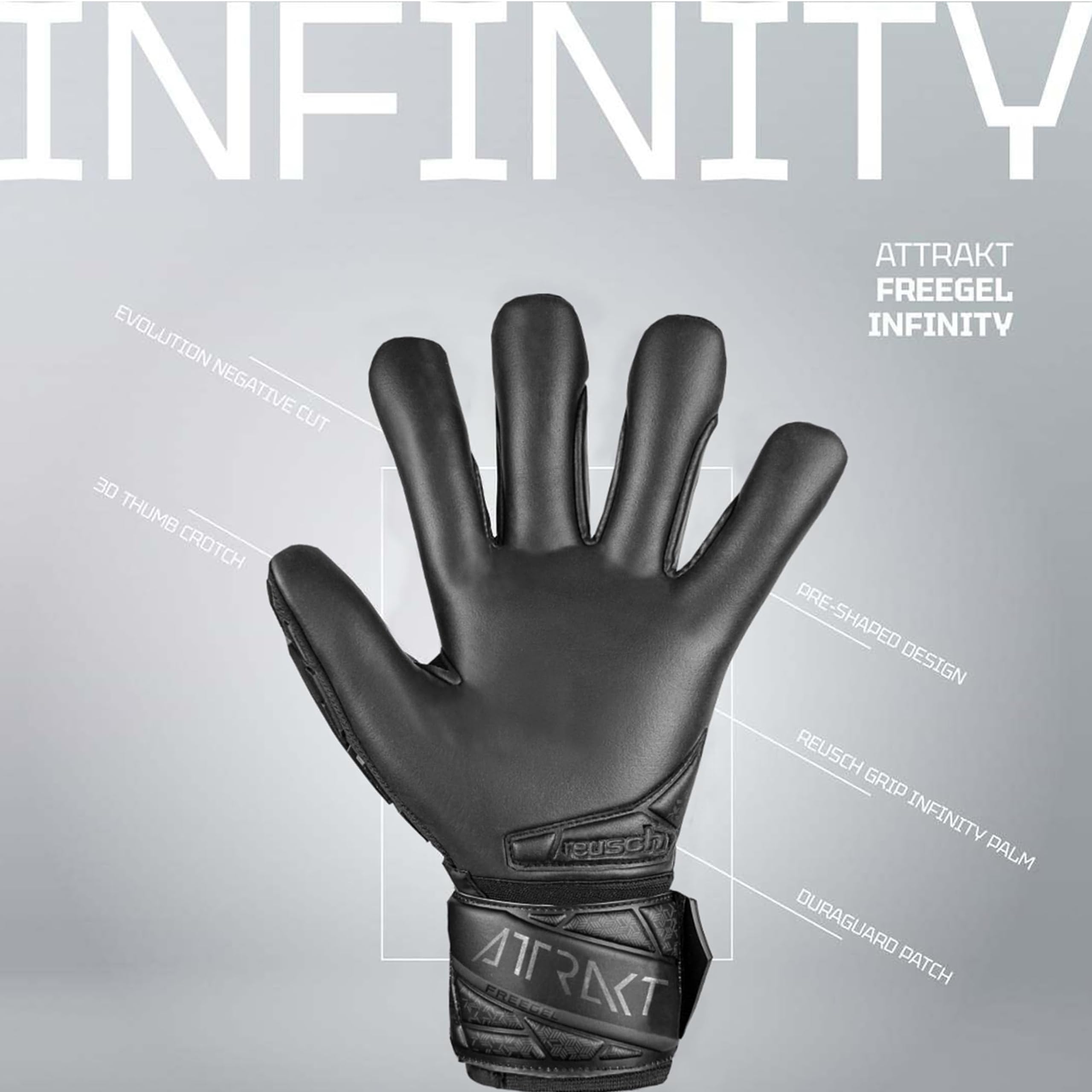 Reusch Attrakt Freegel Infinity Finger Support Gants de Gardien de But pour Adultes avec Evolution Negative Cut et Protection des Doigts, pour Le Gazon Artificiel