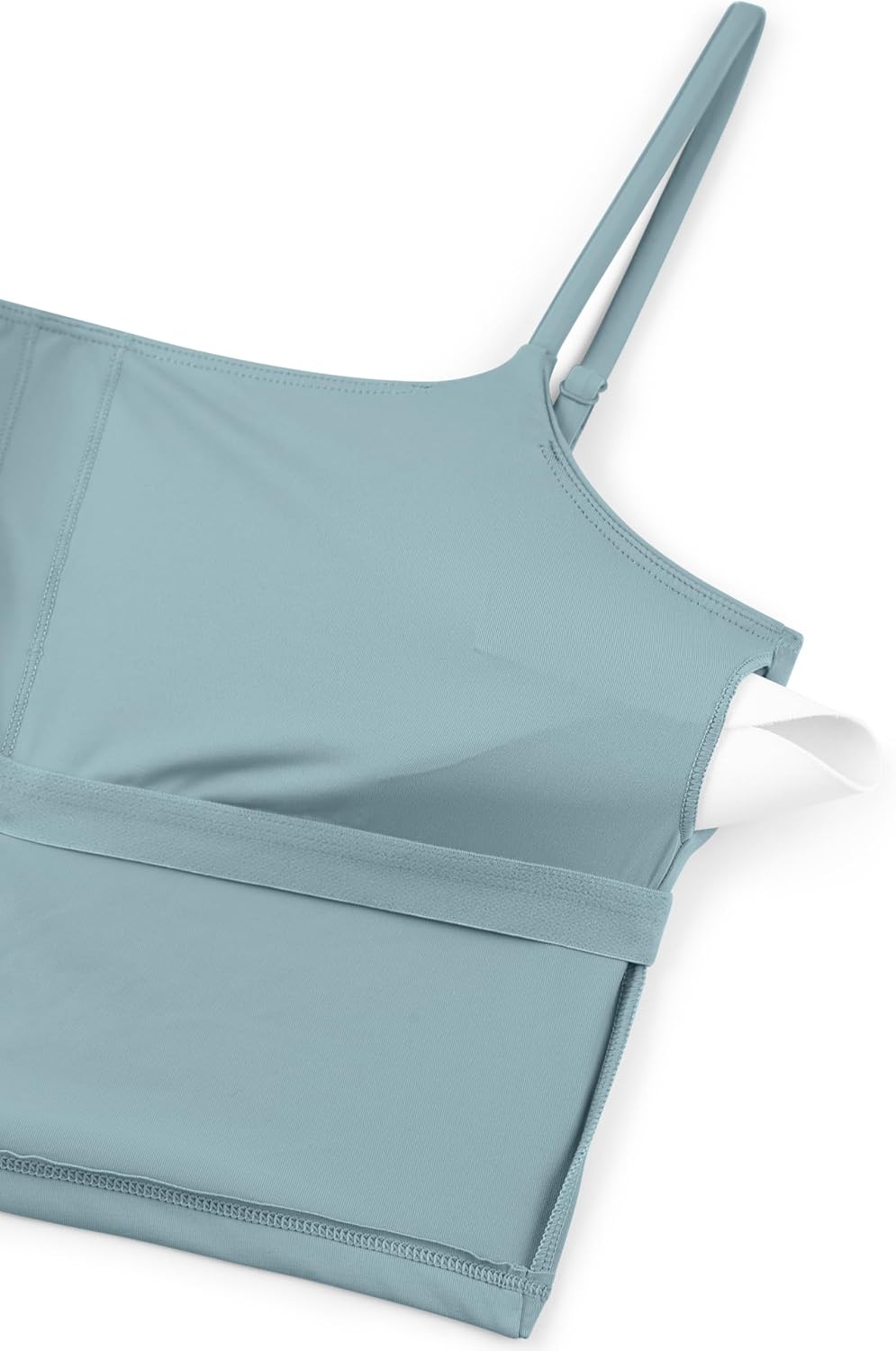 CRZ YOGA Cami Strap Bikini Tops for Women - Padded Scoop Neck Longline Swimsuit Adjustable Bathing Suit Crop Tankini