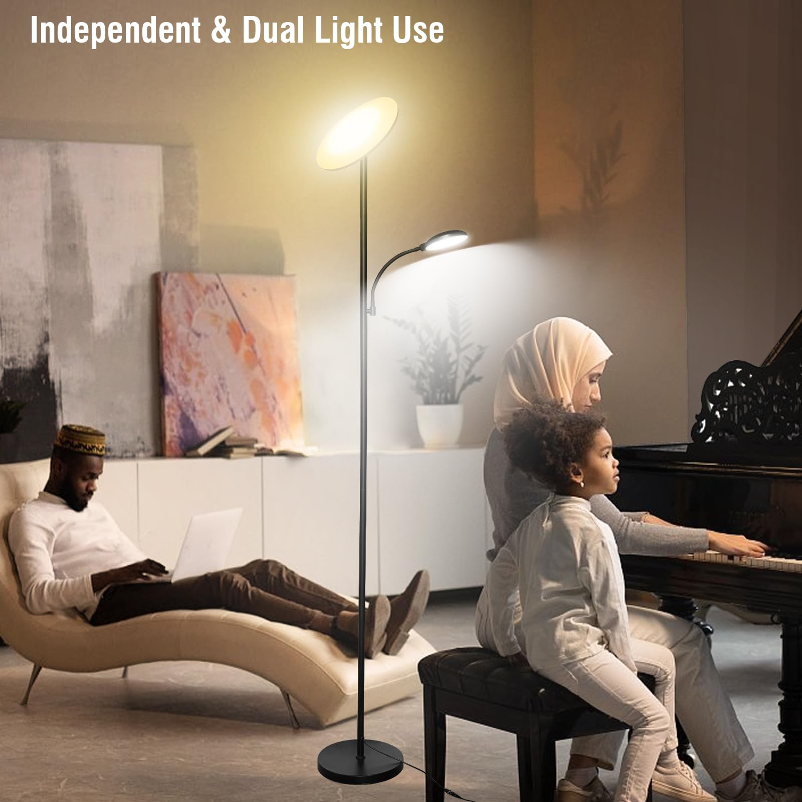 marctronic LED Stehlampe Deckenfluter Dimmbar, 42W 4200LM Superhelle Wohnzimmer Stehlampe mit Leselampe, 175CM Hohe Moderne Standleuchte mit Fernbedienung & Touch Steuerung für Schlafzimmer BüRo