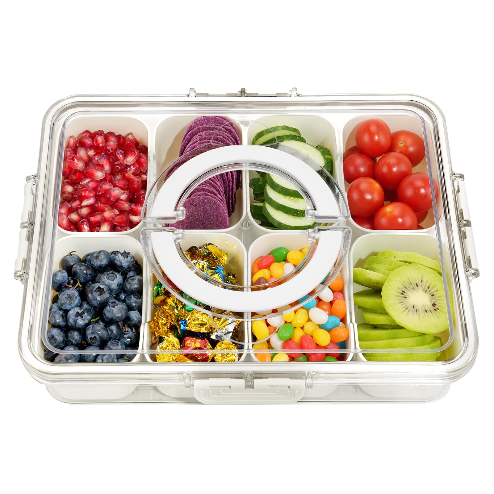 BETA SPACE Snack Box Containers, Divided Serving Tray with Lid, Veggie Tray Snackle Box Charcuterie Board with Lid,8 Inside Containers
