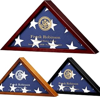 XIFAN Flag Case for Burial Flag Custom Engraved Military Flag Display Case Fits 5' x 9.5' Folded Veteran Flag Real Glass Pine Wood Flag Box Display Case Memorial Flag Case for Wall or Tabletop