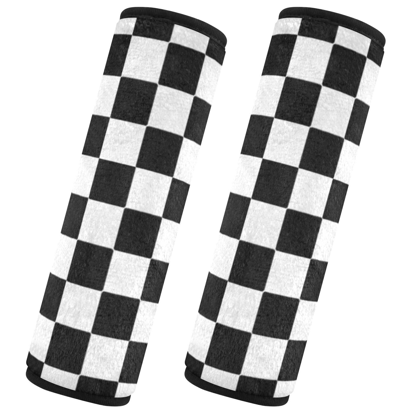 EtherSpher Buffalo Plaid Check Black White Child seat Belt Strap Cover, Protects Your Neck and Shoulders, car seat Accessories for Backpack Backpack Auto Protector para cinturón de carro 2 Pack