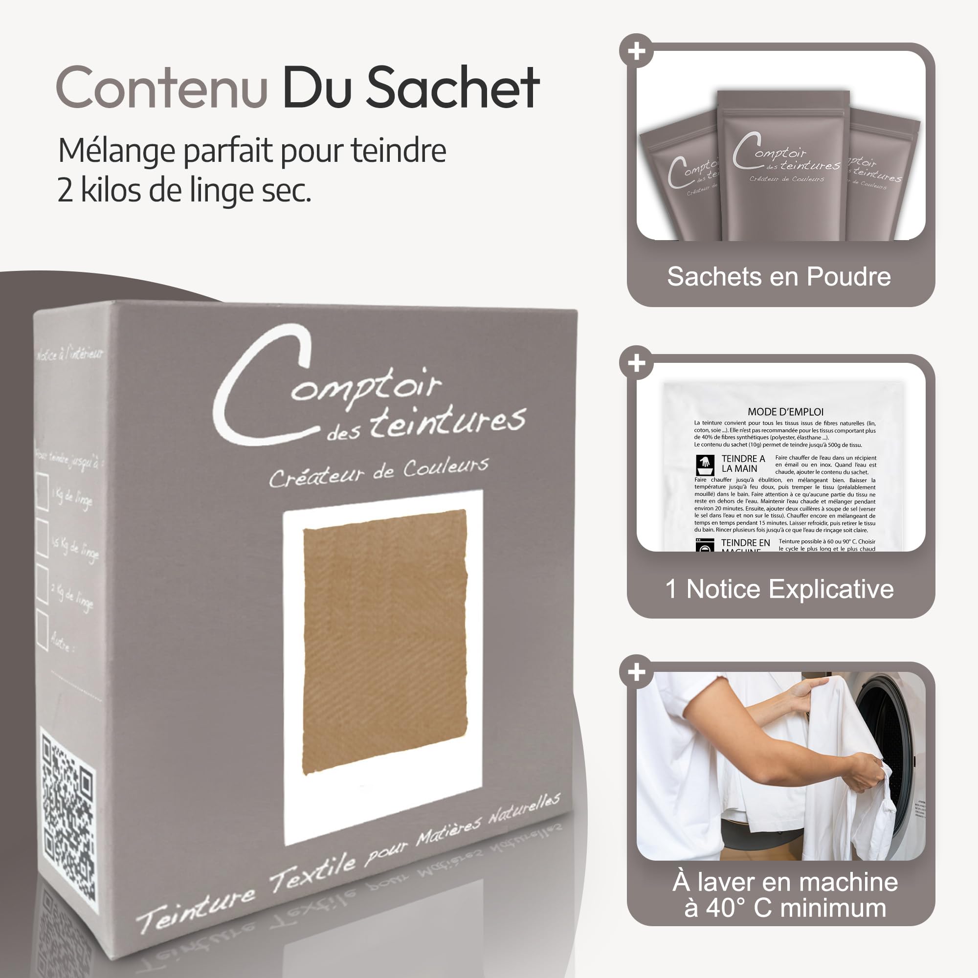 Teinture Textile – Mélange Tabac (pour 2kg linge) – Teintures Durables pour Draps, Serviettes et Nappes – Facile à Utiliser en Machine à Laver ou à la Main