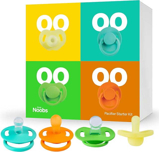 Love Noobs Pacifiers 0-6 Months, Baby Pacifier Starter Kit, Newborn Silicone Pacifier, Natural Rubber Pacifier 0-3 Months, Orthodontic Pacifier, Teething Pacifiers Soothers, 4 Pack, Baby Registry Gift